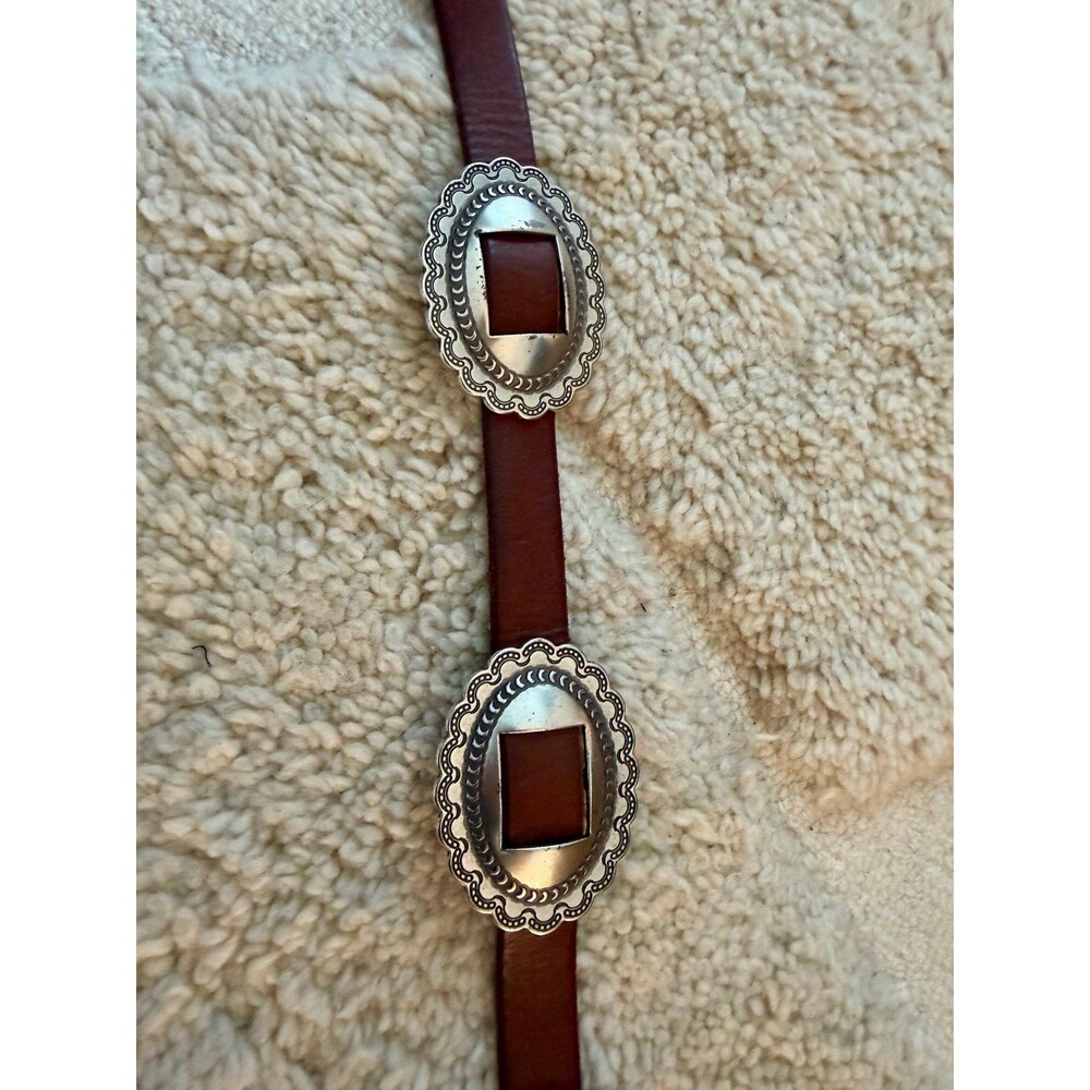 Lauren Ralph Lauren Genuine Leather Concho Belt Brown Silver Southwestern Wester - Picture 3 of 6